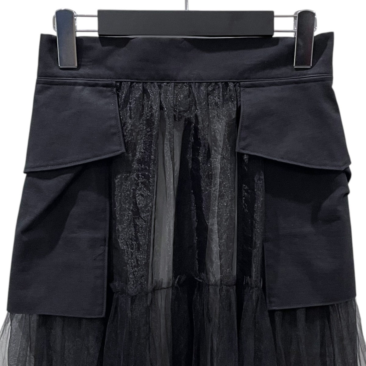メゾンスペシャル チュール ティアード ベルト スカート シアー ブラック MAISON SPECIAL（メゾンスペシャル）の「Tulle Tiered Belt Skirt