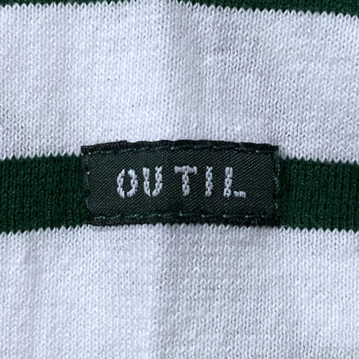 OUTIL(ウティ) ボーダー柄ボートネックカットソー ホワイト・グリーン
