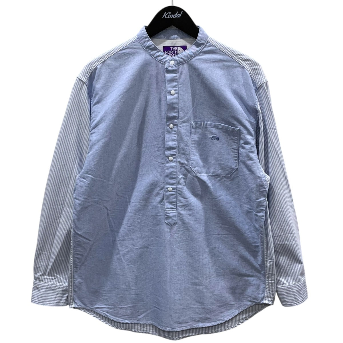THE NORTHFACE PURPLELABEL 21SS ストライプ柄切替バンドカラーシャツ Cotton Polyester OX Band Collar Shirt コットン ポリエステル オックス バンドカラーシャツ NT3100N 古着・中古-1枚目のアイテム画像