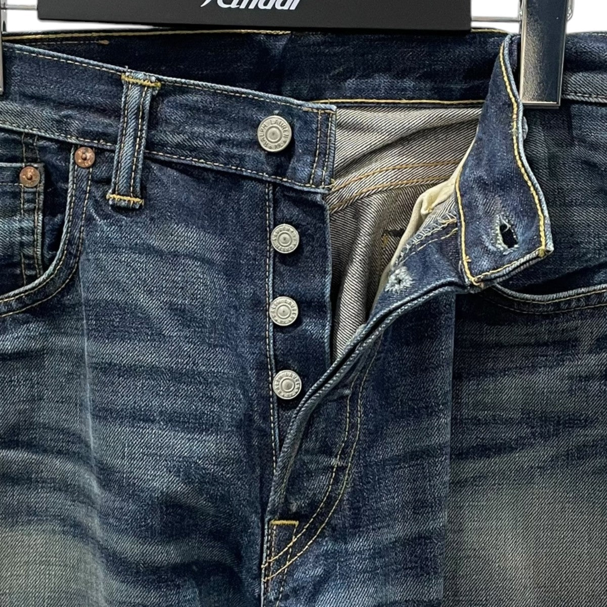 RRL ヴィンテージ加工デニムパンツ SHUTTLE WOVEN LOW STRAIGHT シャトル ウーヴン ローストレート 古着・中古-3枚目のアイテム画像