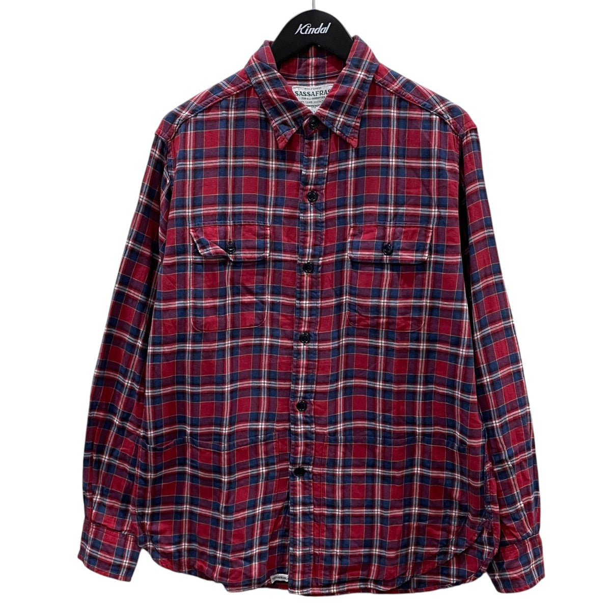 SASSAFRAS チェック柄コットンリネン長袖シャツ C＆P．O． Apron Shirt シーアンドピーオー エプロンシャツ 古着・中古-1枚目のアイテム画像