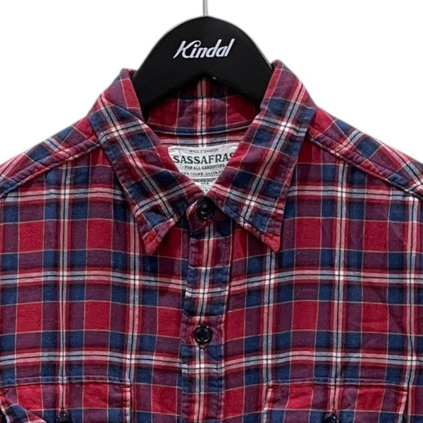 SASSAFRAS チェック柄コットンリネン長袖シャツ C＆P．O． Apron Shirt シーアンドピーオー エプロンシャツ 古着・中古-3枚目のアイテム画像