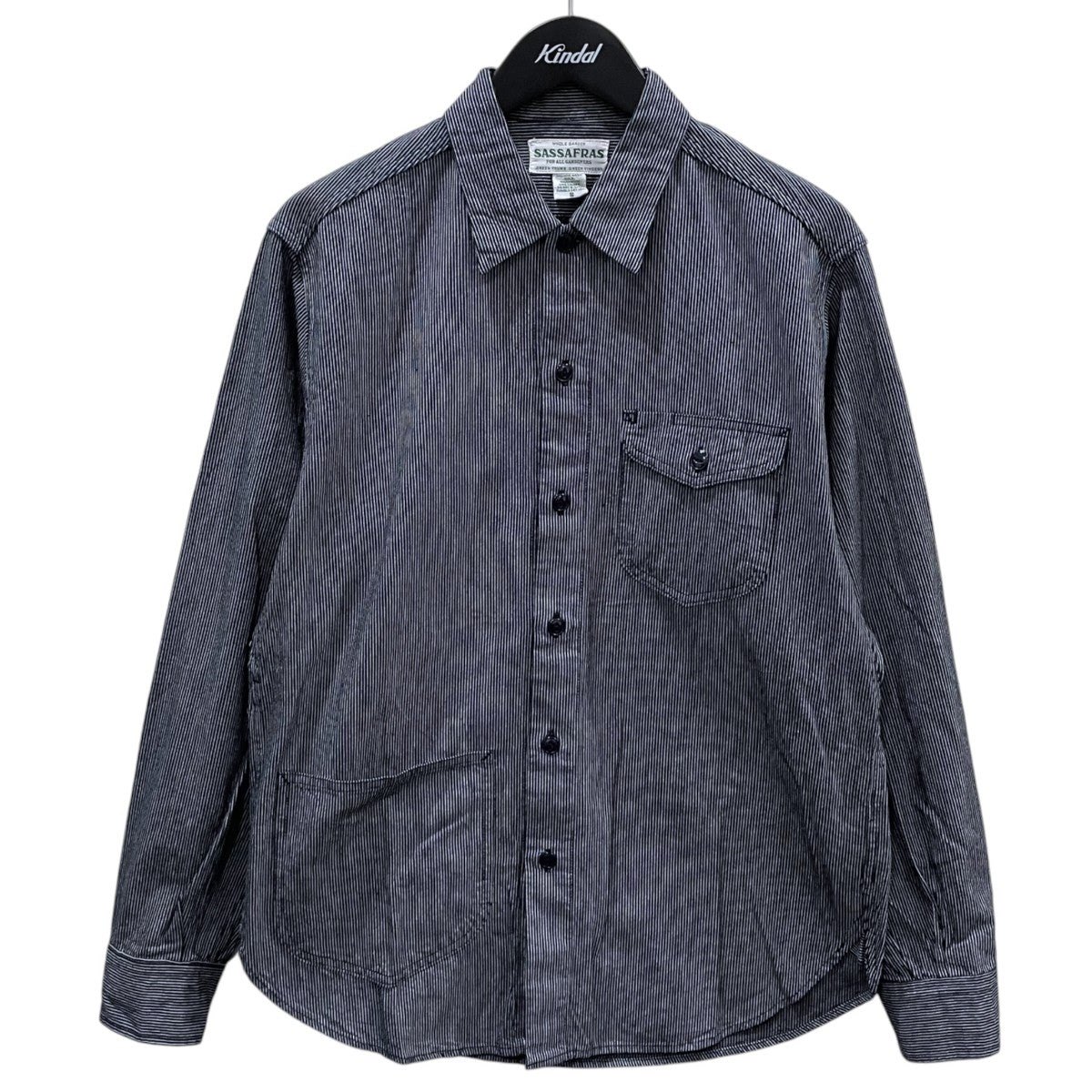 SASSAFRAS ストライプ柄シャツ Diggin Shirt 5oz Indigo Stripe ディギン シャツ ファイブオンス インディゴ ストライプ 古着・中古-1枚目のアイテム画像