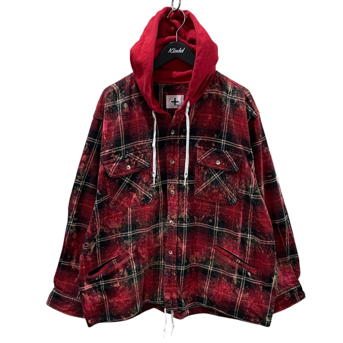 ダメージ加工フーデッドチェック柄シャツ DAMAGE CHECK HOODIE SHIRT ダメージチェックフーディシャツ