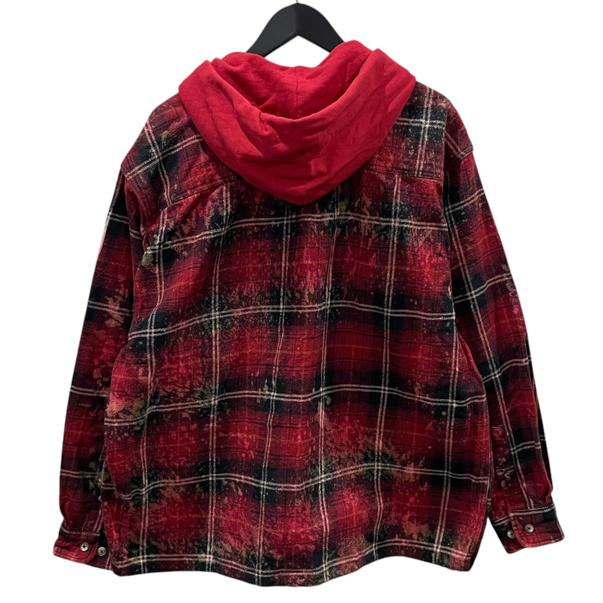 ダメージ加工フーデッドチェック柄シャツ DAMAGE CHECK HOODIE SHIRT ダメージチェックフーディシャツ