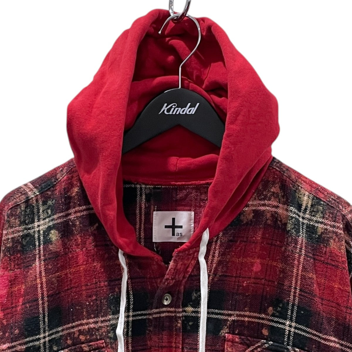 ダメージ加工フーデッドチェック柄シャツ DAMAGE CHECK HOODIE SHIRT ダメージチェックフーディシャツ
