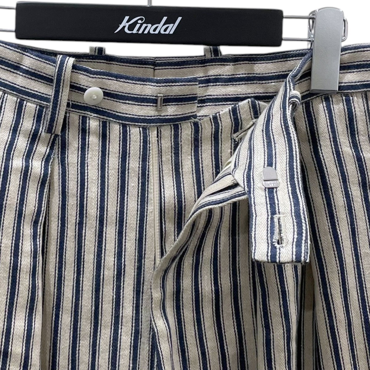 24SS ストライプ柄リネンタックパンツ TUCKED WIDE PANTS タックワイドパンツ 2412314M