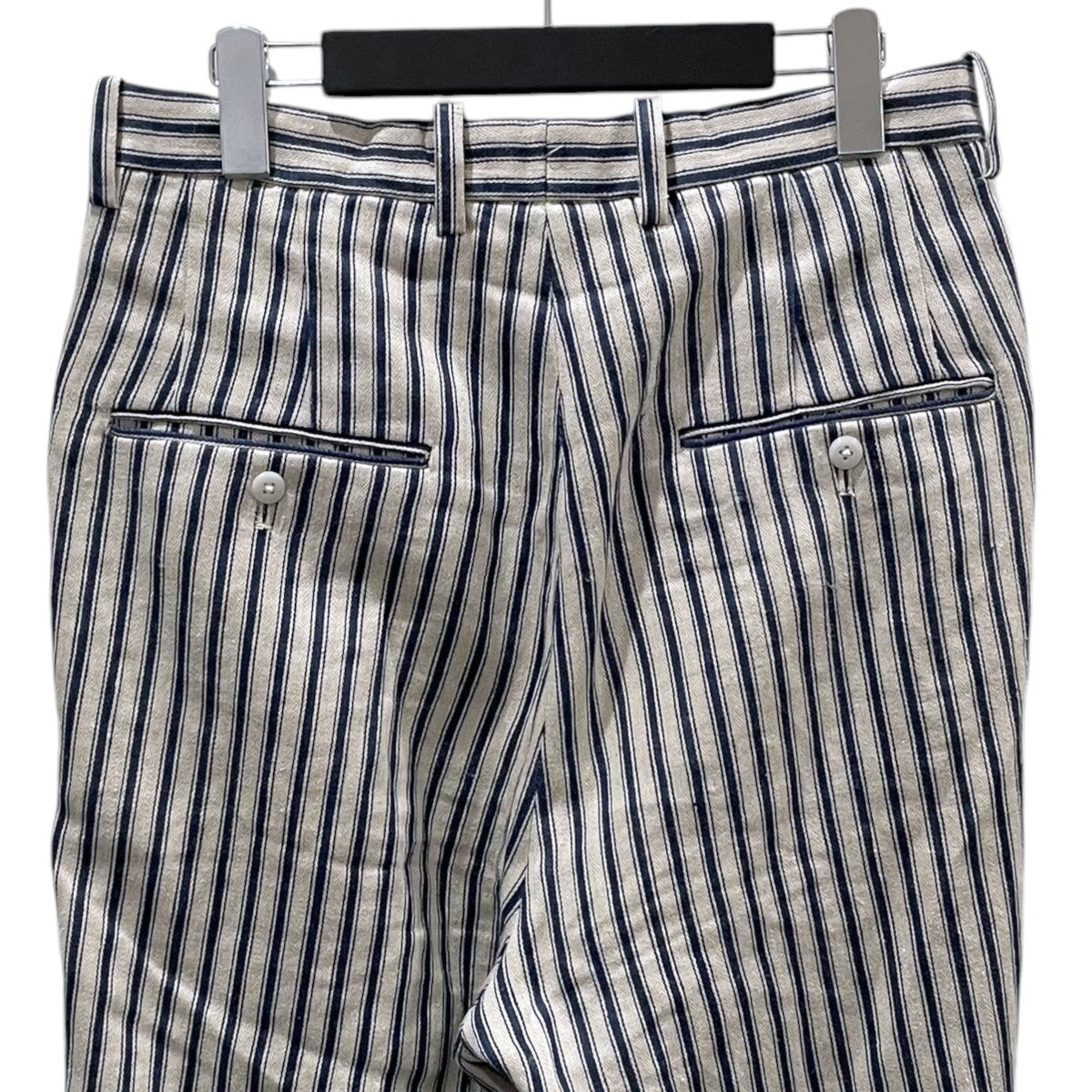 24SS ストライプ柄リネンタックパンツ TUCKED WIDE PANTS タックワイドパンツ 2412314M
