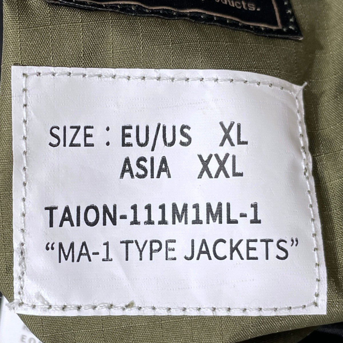 ダウンジャケット MA-1 TYPE JACKETS MA-1タイプジャケット TAION-111M1ML-1
