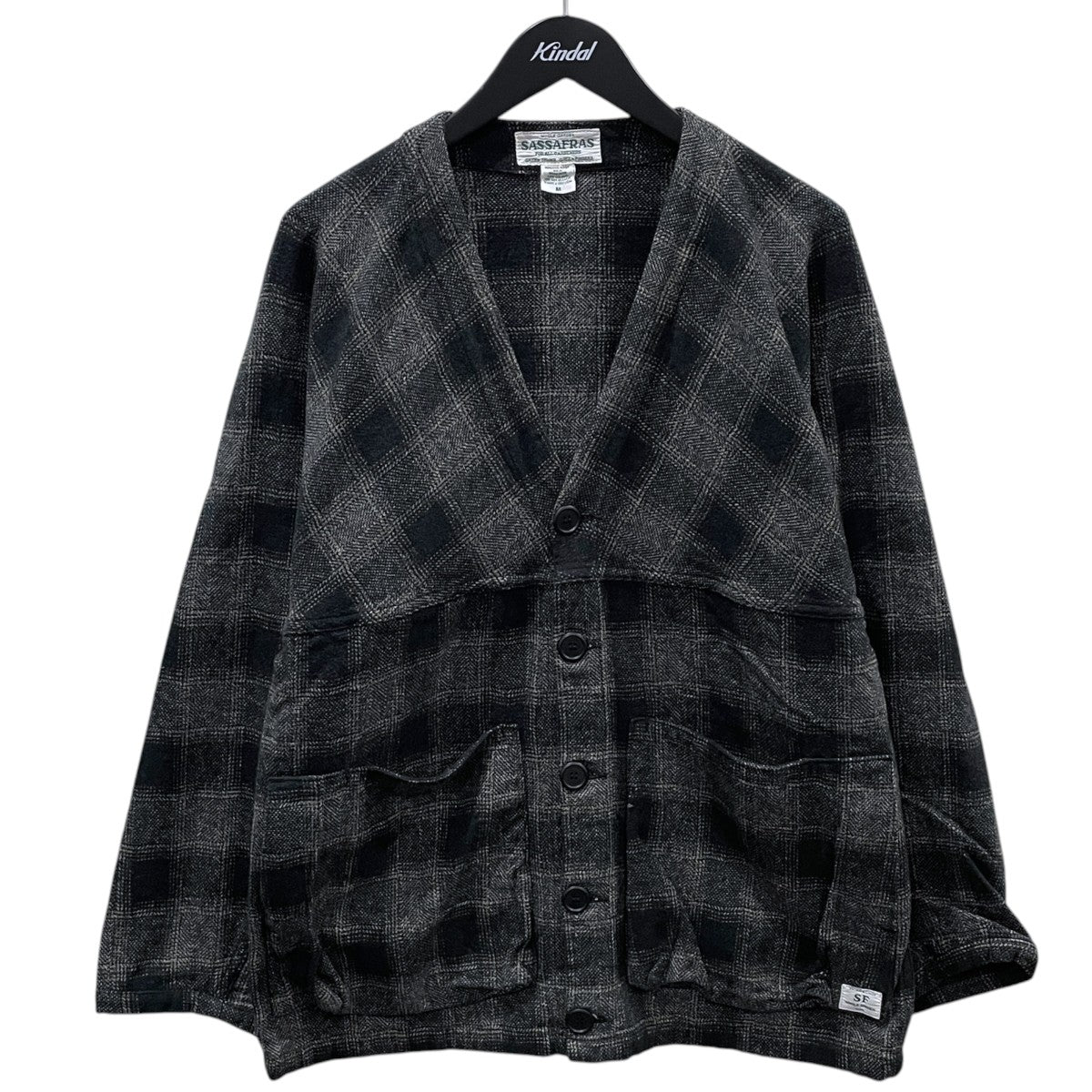 SASSAFRAS チェック柄ジャケット Digs Crew Cardie Jacket (Cotton Tweedy Check) ディグスクルーカーディージャケット(コットンツイードチェック) 古着・中古-1枚目のアイテム画像