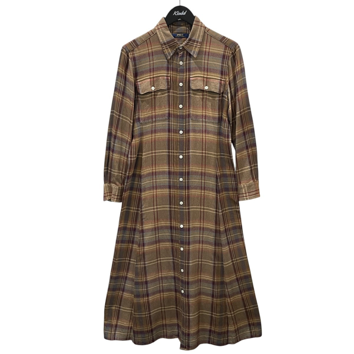 チェック柄ロングワンピース Plaid Belted Shirt Dress プレイドベルテッドシャツドレス