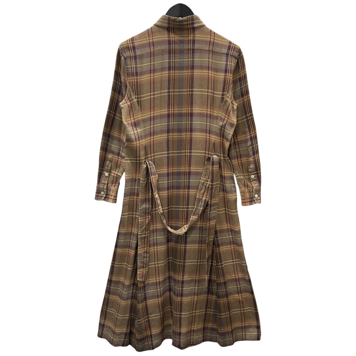 チェック柄ロングワンピース Plaid Belted Shirt Dress プレイドベルテッドシャツドレス