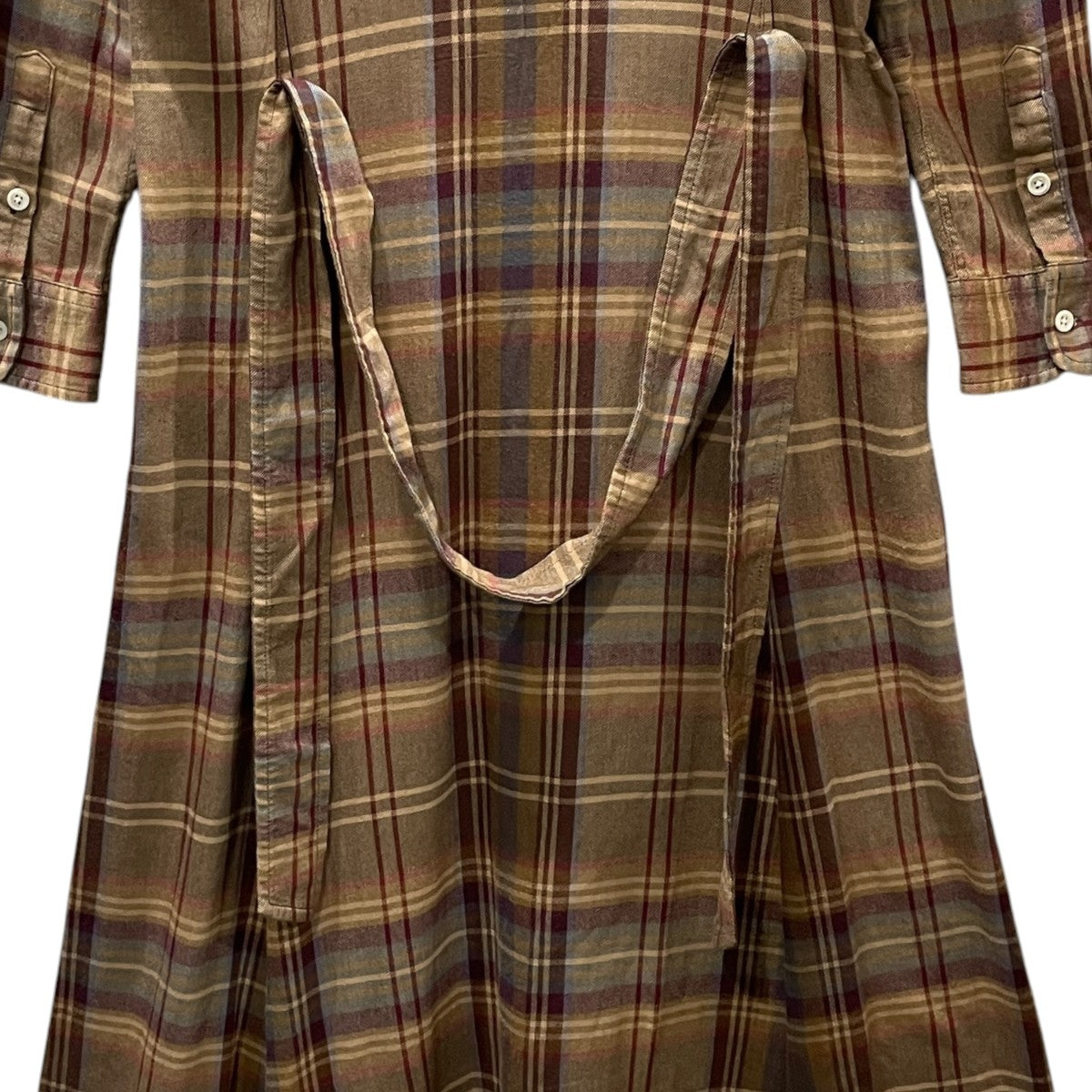 チェック柄ロングワンピース Plaid Belted Shirt Dress プレイドベルテッドシャツドレス