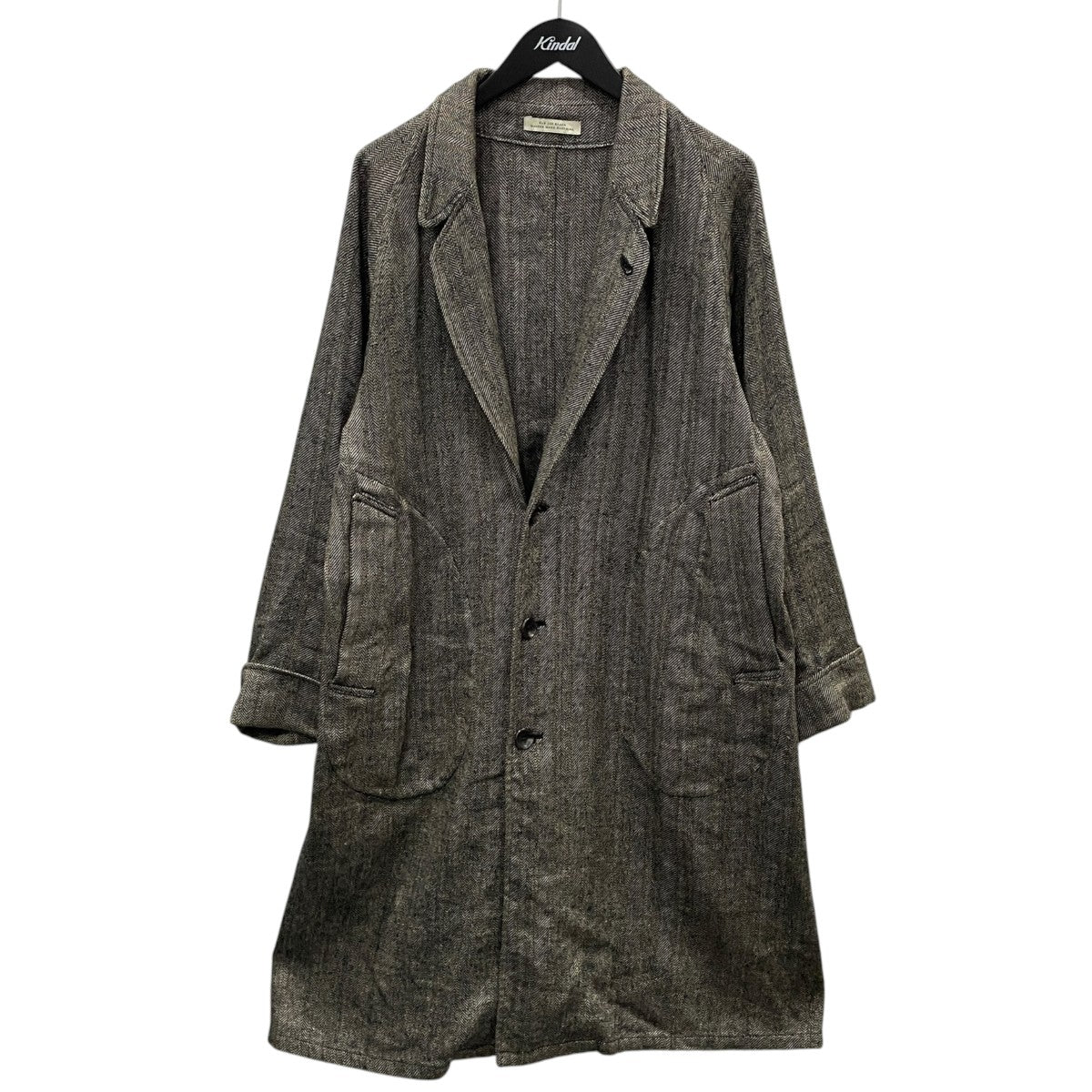 20SS ヘリンボーン柄Aラインロングコート NARROW RAPEL DUSTER COAT ナローラペル ダスターコート 201OJ-JK06