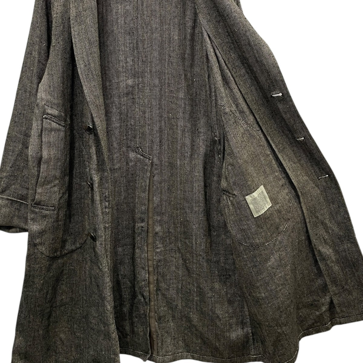 20SS ヘリンボーン柄Aラインロングコート NARROW RAPEL DUSTER COAT ナローラペル ダスターコート 201OJ-JK06