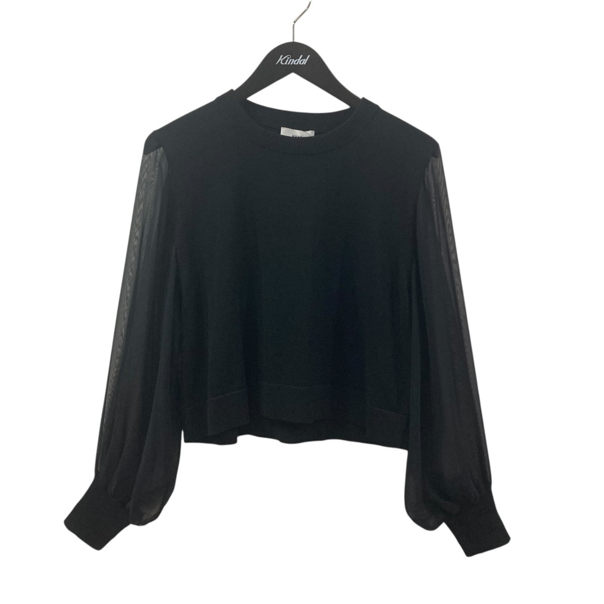 CREW NECK CROPPED SWEATER WITH SHEER SLEEVEニット251-11387