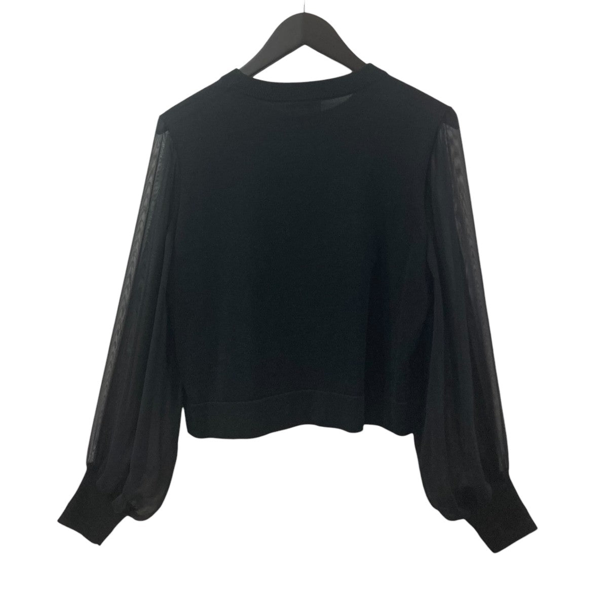 CREW NECK CROPPED SWEATER WITH SHEER SLEEVEニット251-11387