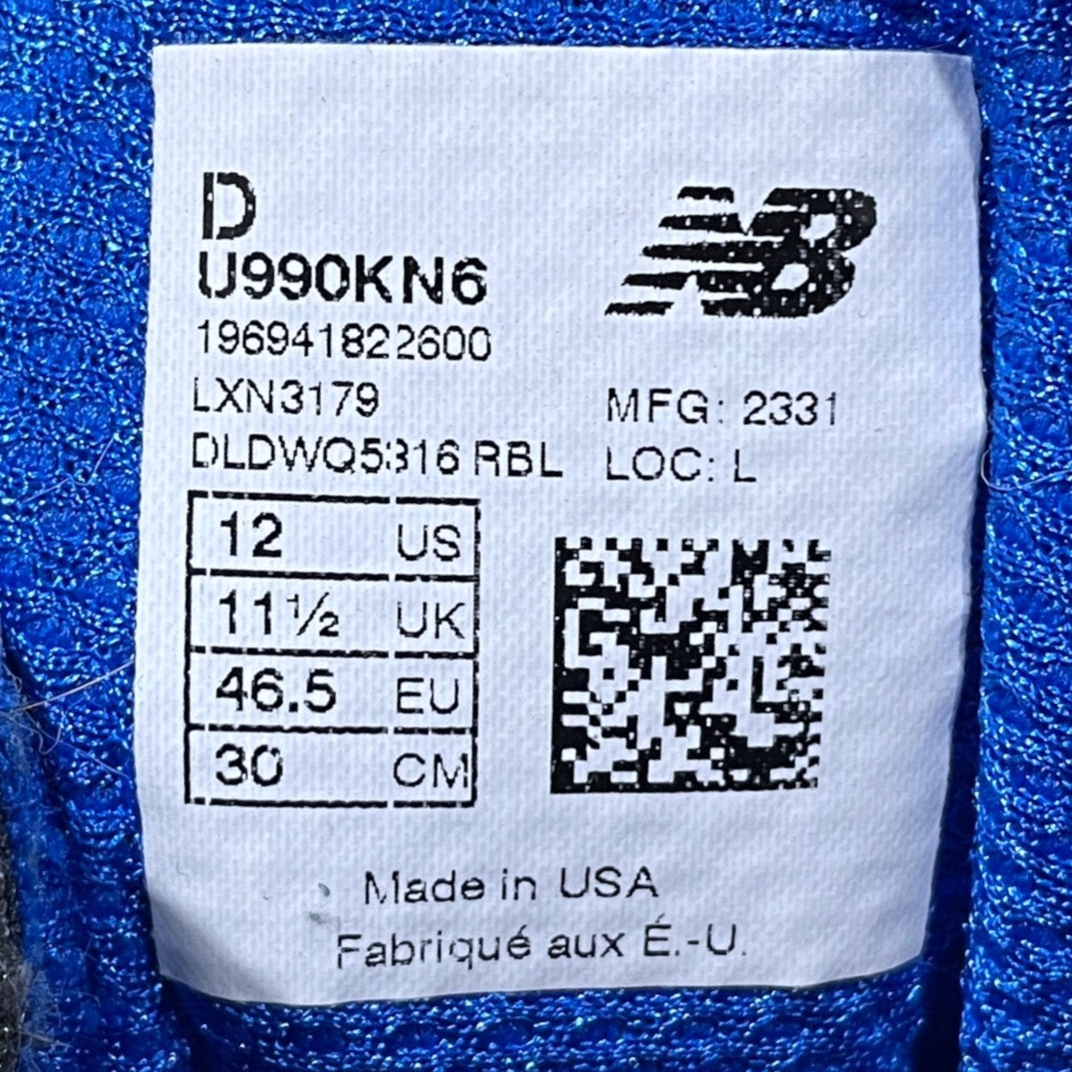スニーカー U990KN6 MADE IN USA