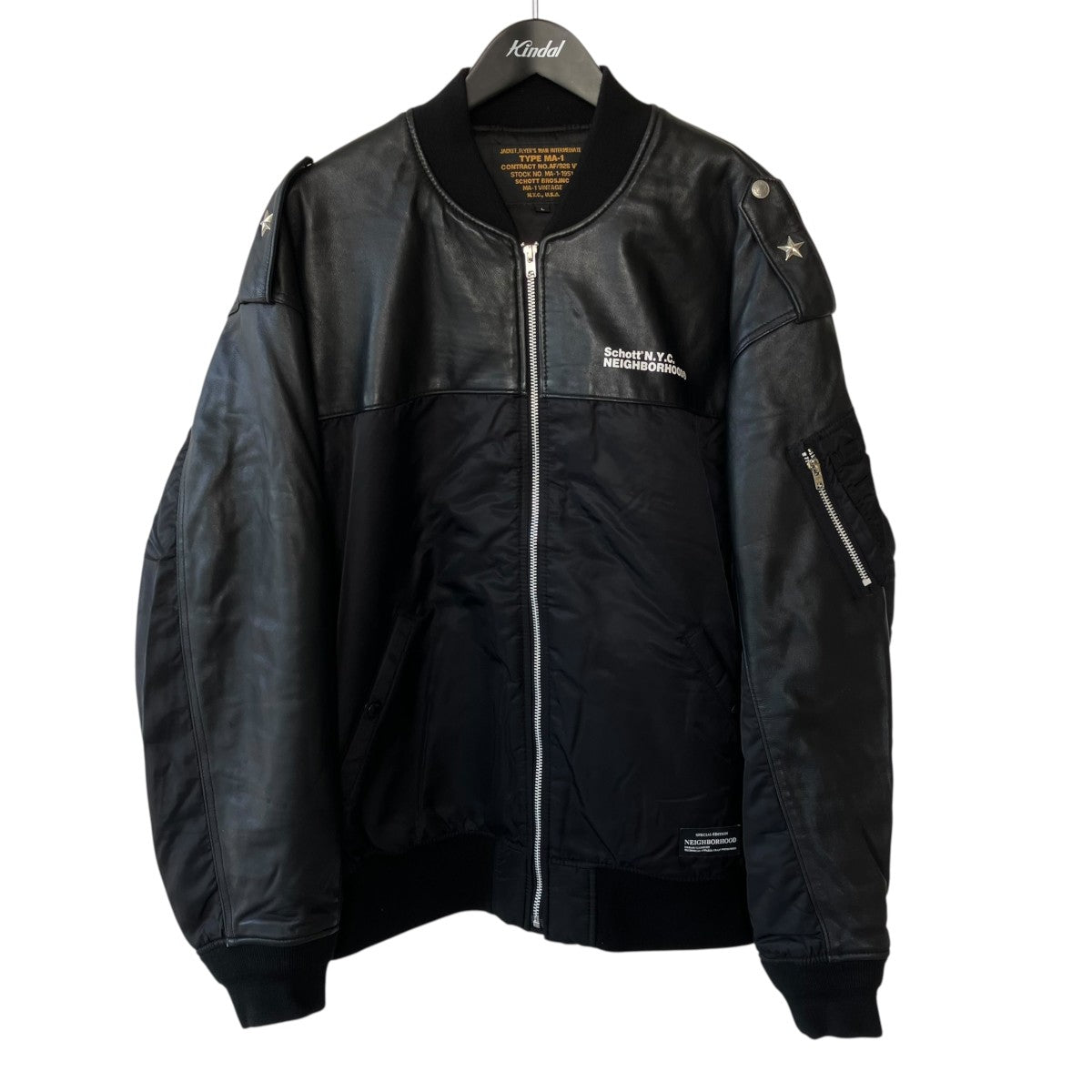 NEIGHBORHOOD SCHOTT BROS． MA-1ジャケット782-3252018 LEATHER COMBI MA-1 JACKET 古着・中古-1枚目のアイテム画像