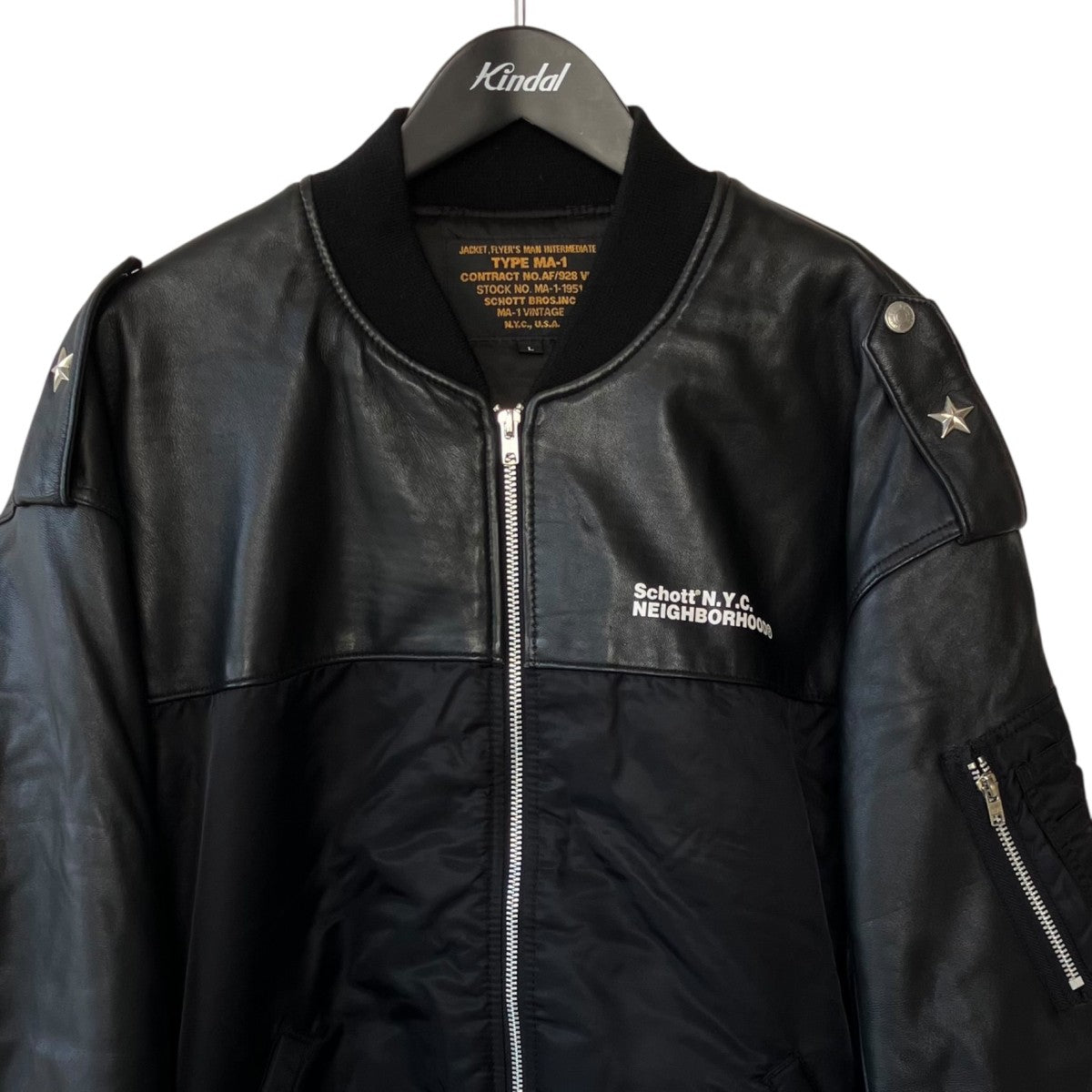 NEIGHBORHOOD SCHOTT BROS． MA-1ジャケット782-3252018 LEATHER COMBI MA-1 JACKET 古着・中古-2枚目のアイテム画像