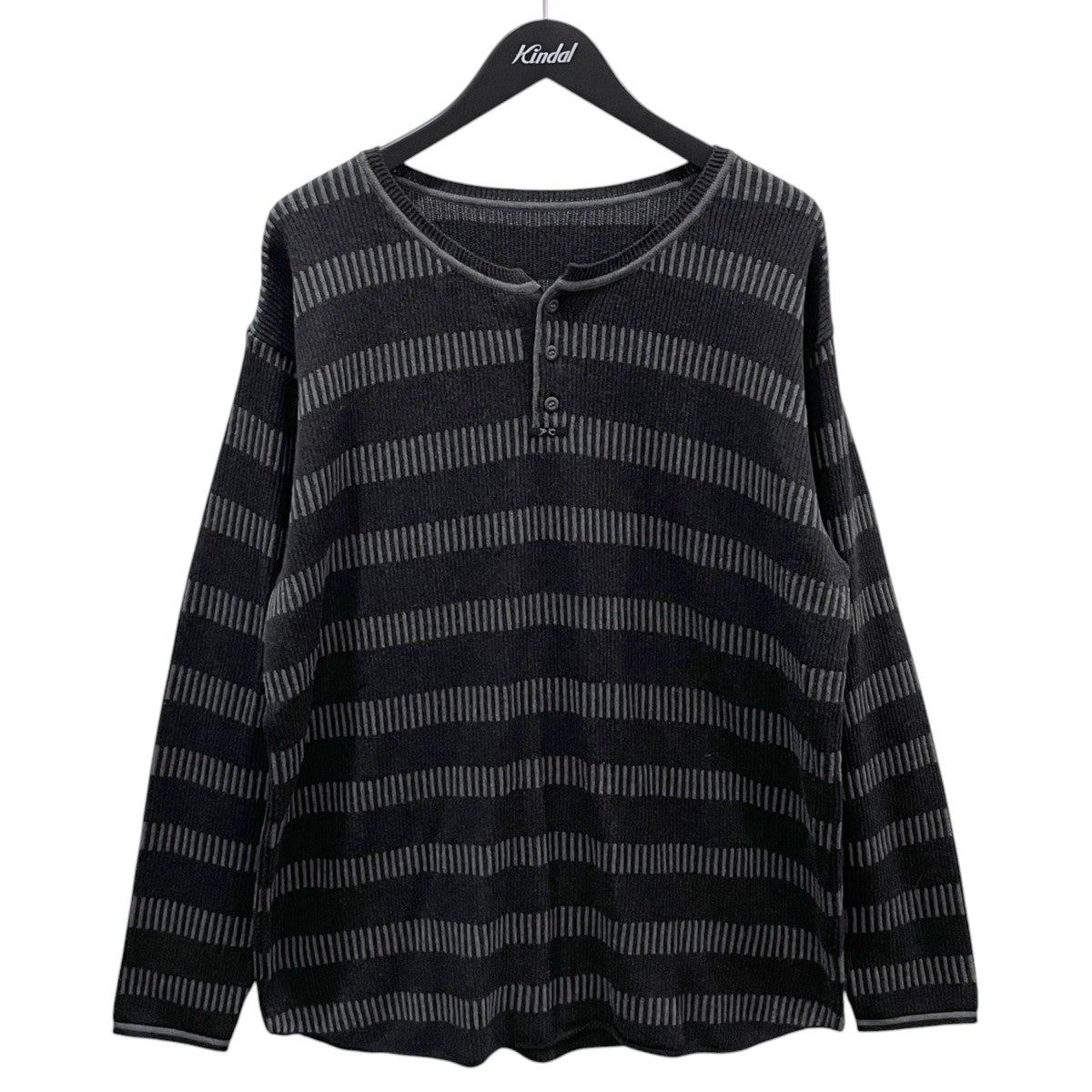 ボーダー柄ヘンリーネックニットセーター BORDER KNIT HENLEY NECK ボーダーニットヘンリーネック