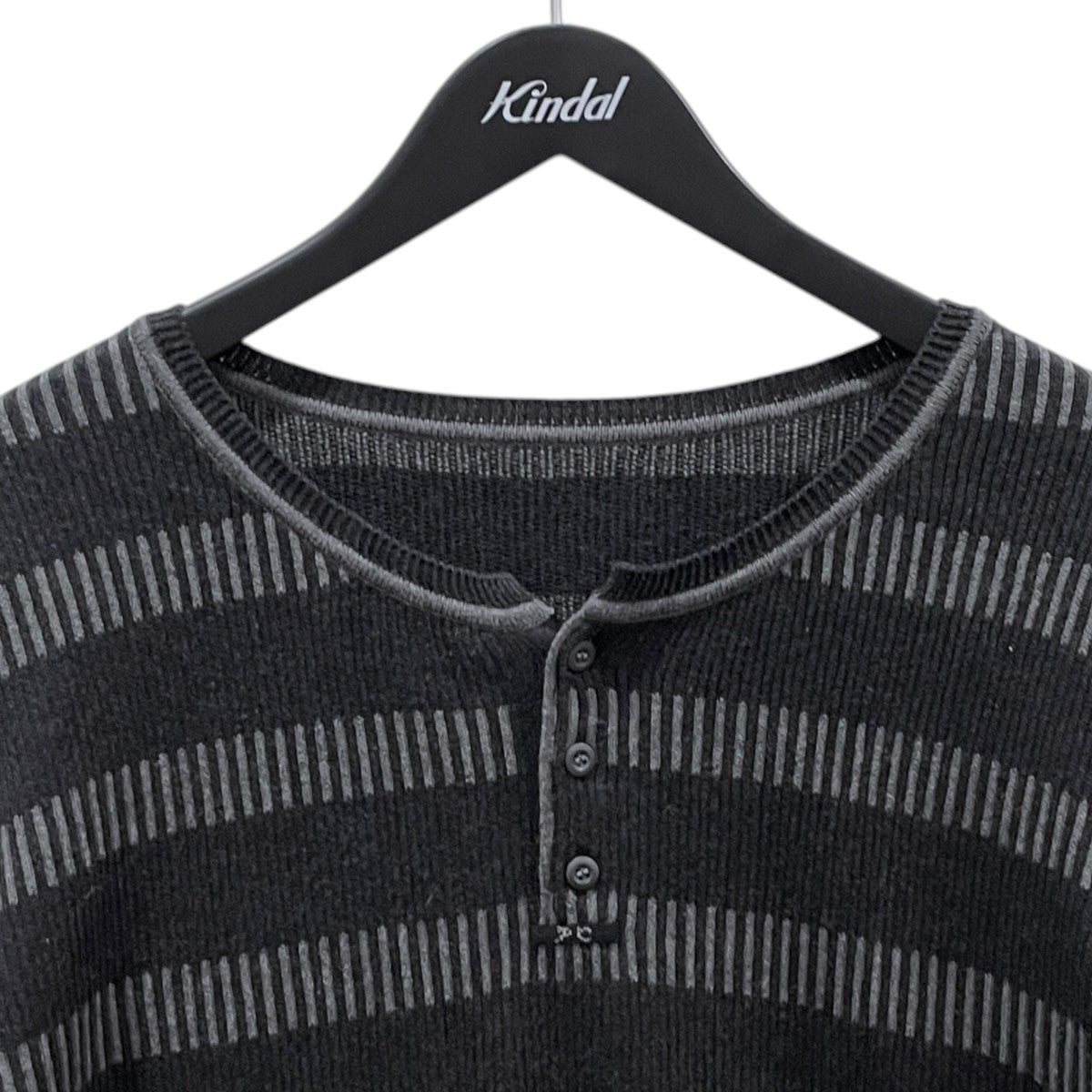 ボーダー柄ヘンリーネックニットセーター BORDER KNIT HENLEY NECK ボーダーニットヘンリーネック