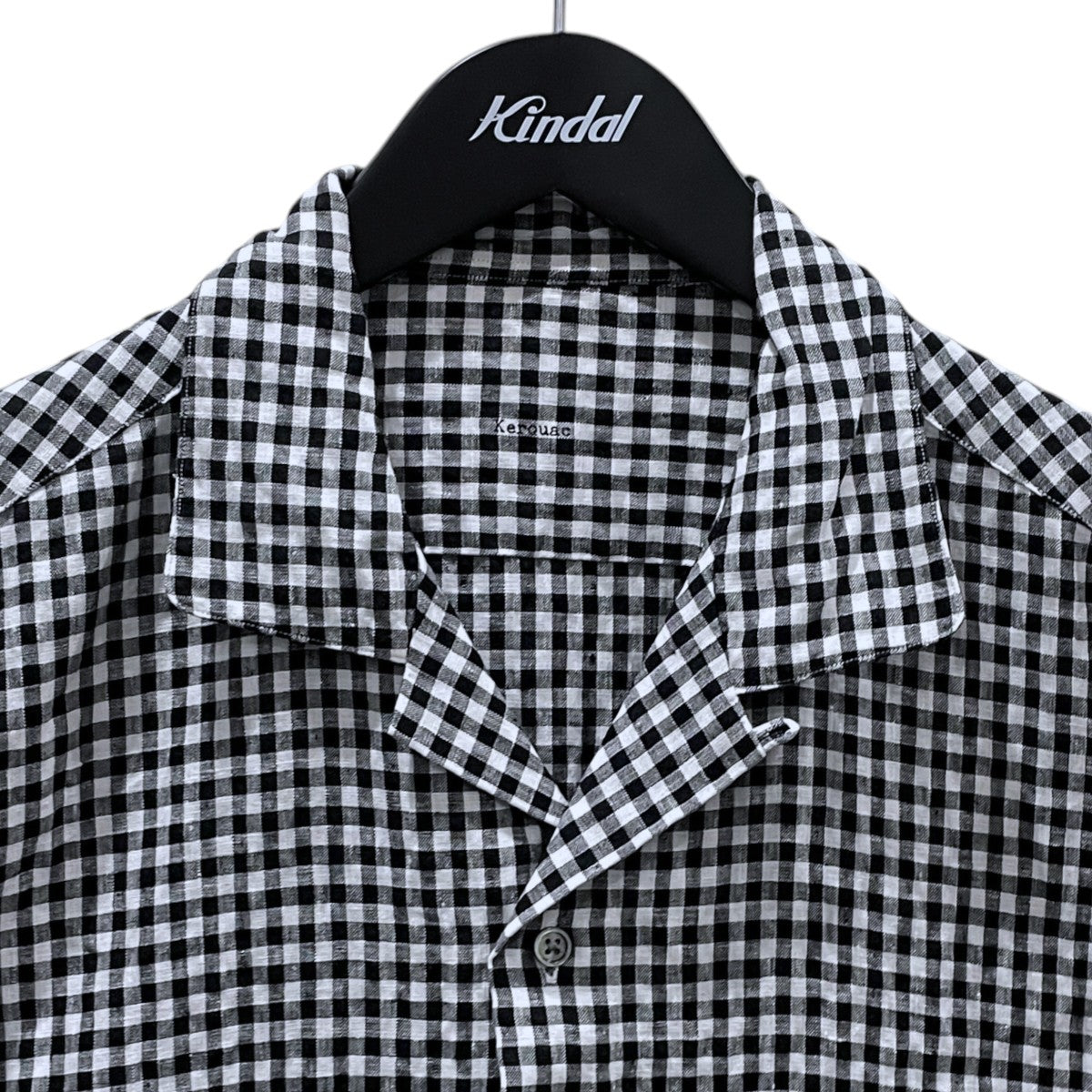 ギンガムチェック柄オープンカラー半袖リネンシャツ KEROUAC GINGHAM CHECK SHIRT ケルアック ギンガムチェックシャツ PC-016-3979