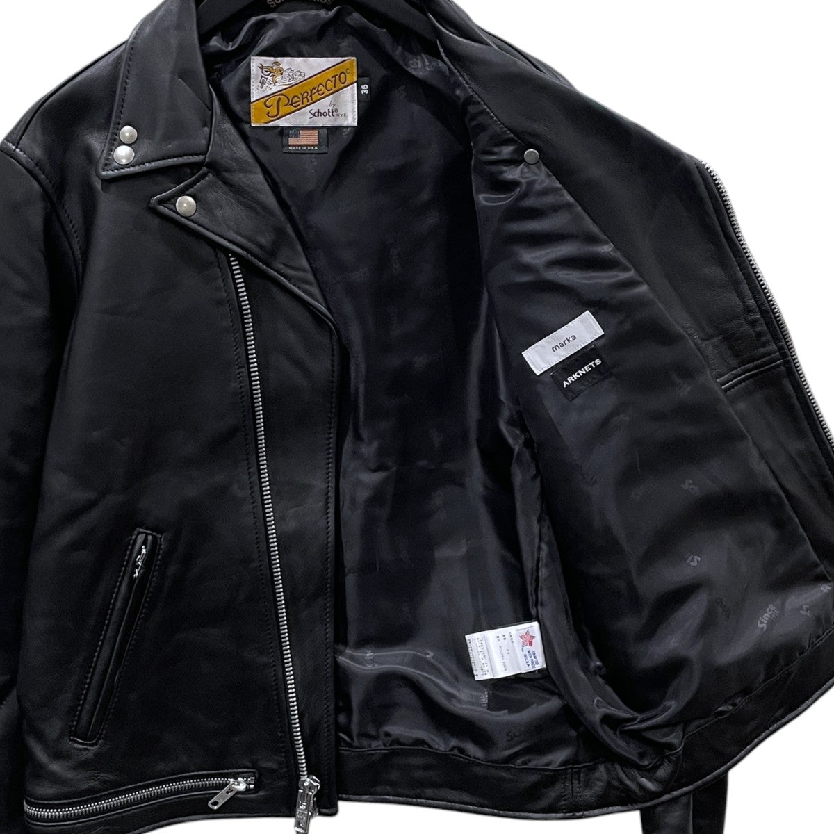 SCHOTT×marka for ARKnets 25AW シープレザー ダブルライダースジャケット DOUBLE RIDERS JACKET レザー M25F30BL01C／7825250019／ 古着・中古-4枚目のアイテム画像
