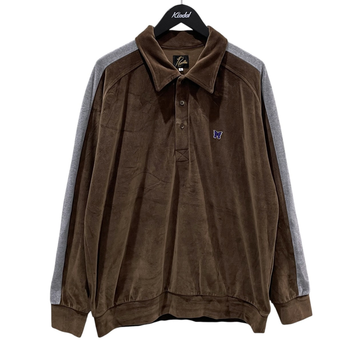 Needles 25AW ベロア長袖ポロシャツ Side Line Pullover Shirt - C／PE Velour サイドラインプルオーバーシャツ - コットン ポリエステル ベロア RW338 古着・中古-1枚目のアイテム画像