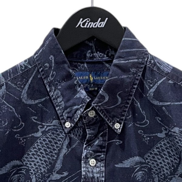 ボタンダウン半袖シャツ SLIM FIT FISH PRINT SHIRT スリムフィット フィッシュプリント シャツ