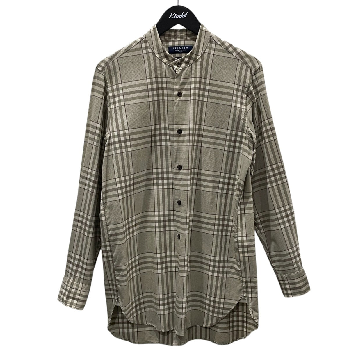 22SS チェック柄バンドカラーシャツ Washable Wool Long Band Collar Shirt ウォッシャブルウール ロングバンドカラーシャツ 61-01-21-01007