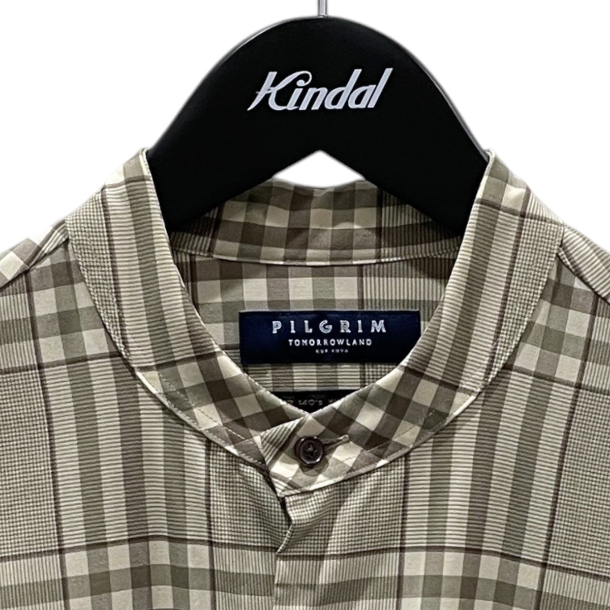 22SS チェック柄バンドカラーシャツ Washable Wool Long Band Collar Shirt ウォッシャブルウール ロングバンドカラーシャツ 61-01-21-01007