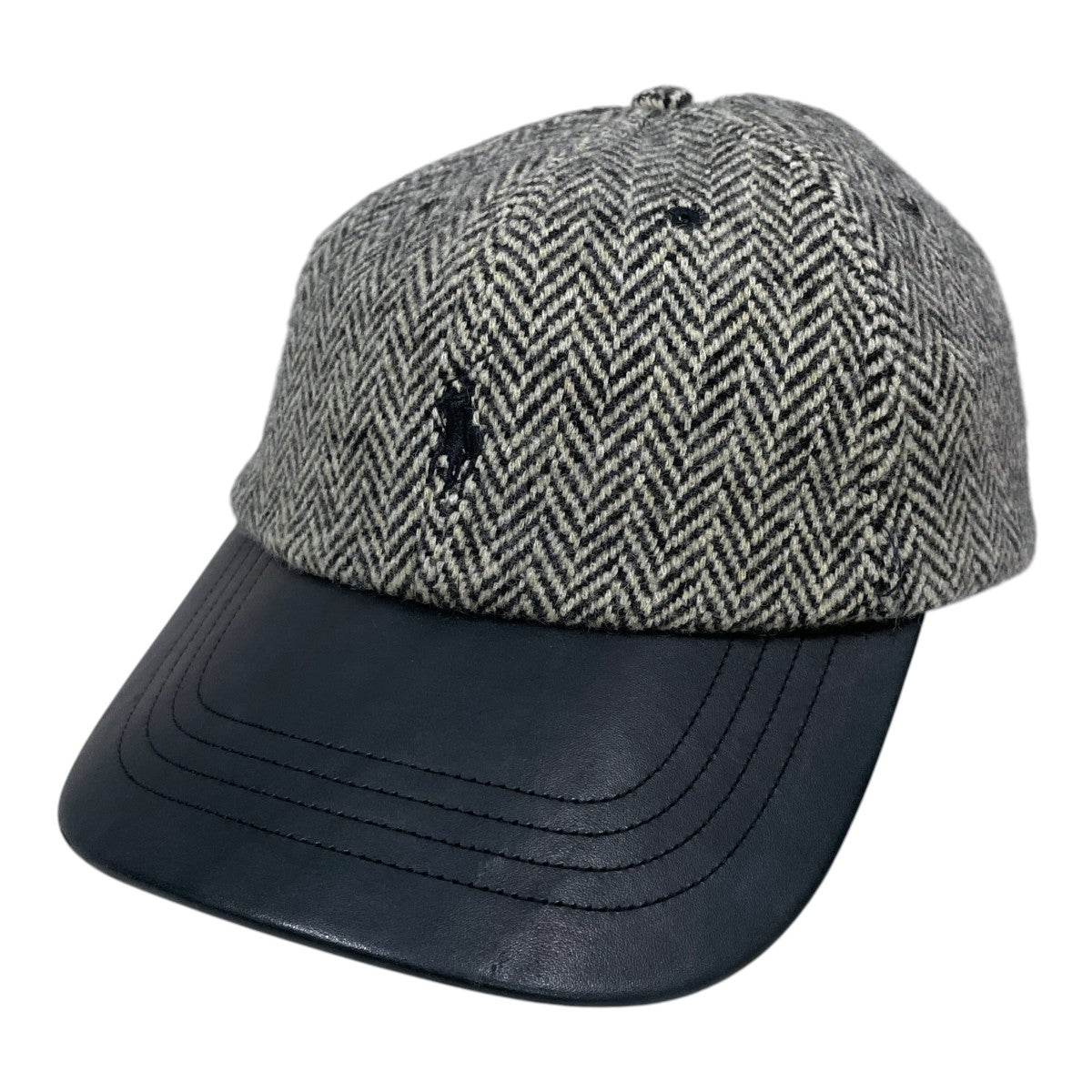 ヘリンボーン柄ツイードキャップ Wool Herringbone Tweed Cap with Leather Visor ウール ヘリンボーン ツイード レザー バイザー