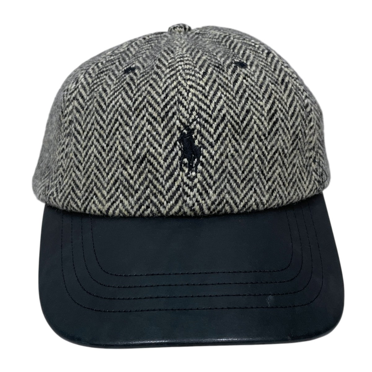 ヘリンボーン柄ツイードキャップ Wool Herringbone Tweed Cap with Leather Visor ウール ヘリンボーン ツイード レザー バイザー