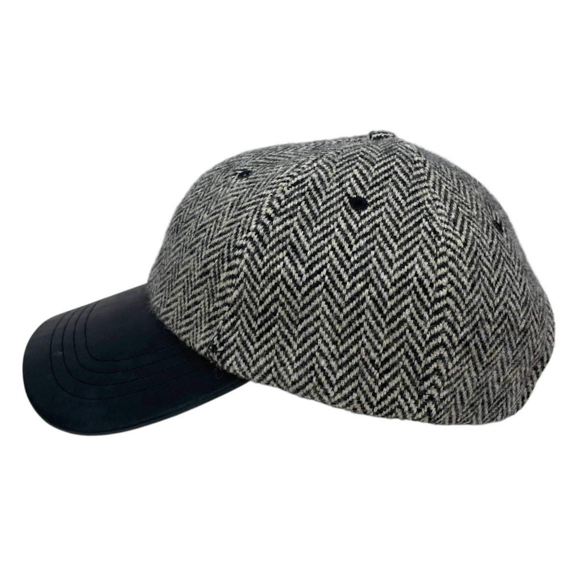 ヘリンボーン柄ツイードキャップ Wool Herringbone Tweed Cap with Leather Visor ウール ヘリンボーン ツイード レザー バイザー