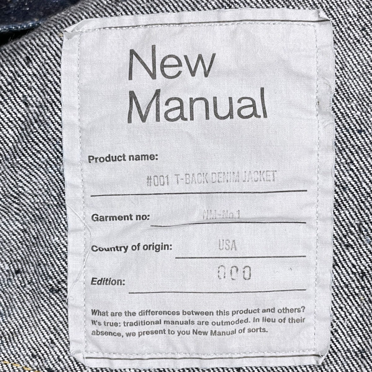 デニムジャケット #001 T-BACK DENIM JACKET OW