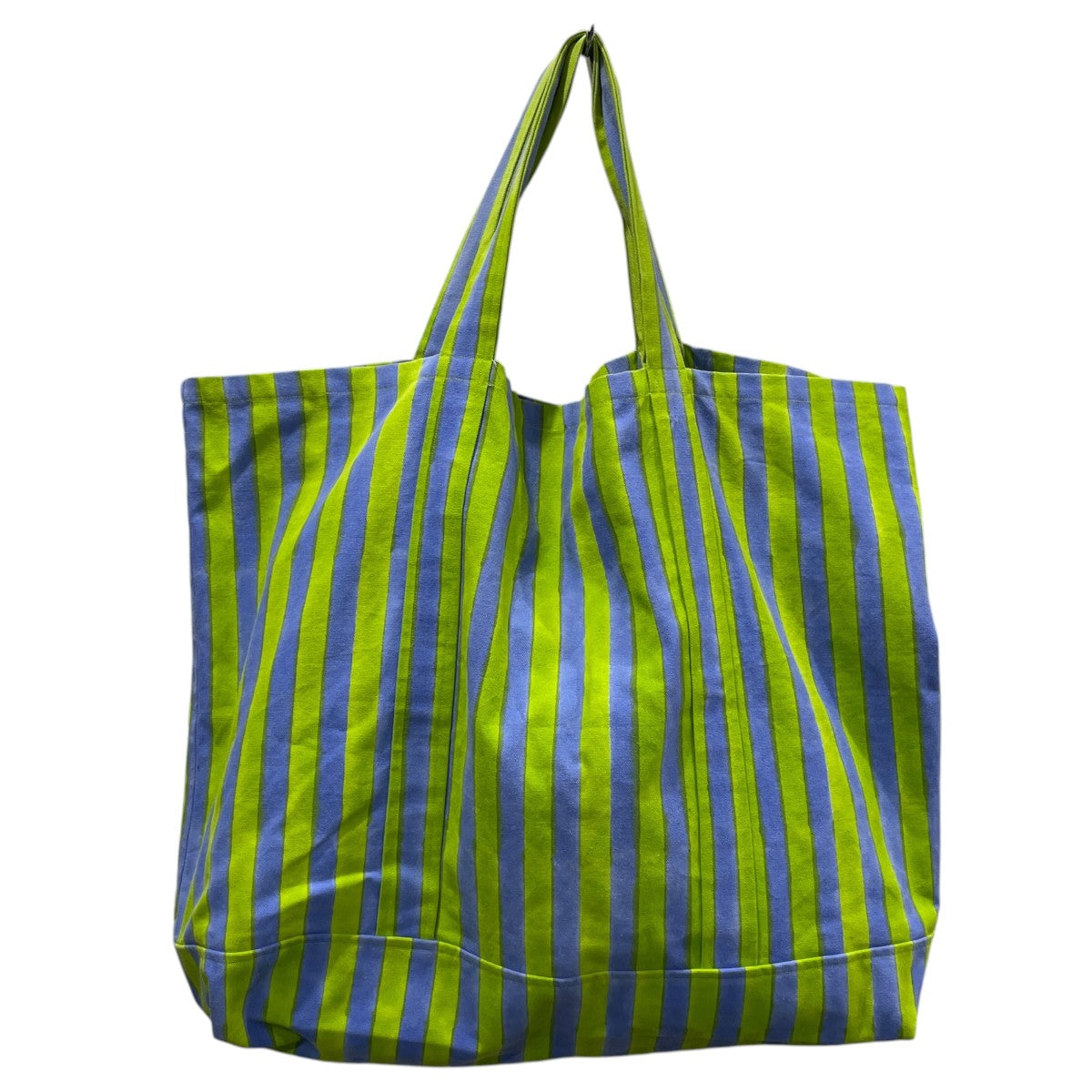 21SS ストライプ柄トートバッグ ブロックプリント（手捺染） OVERSIZE TOTE BAG オーバーサイズトートバッグ