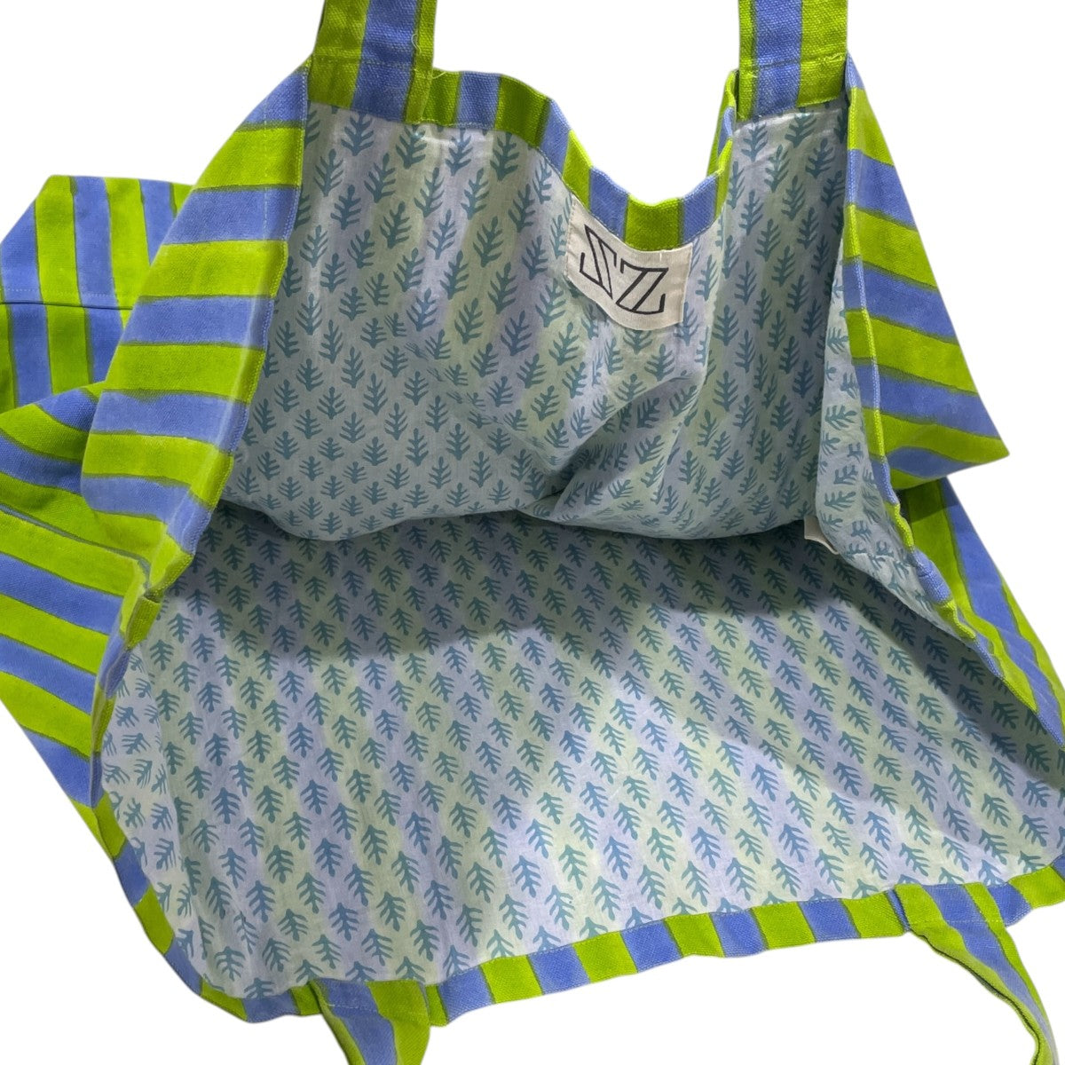 21SS ストライプ柄トートバッグ ブロックプリント（手捺染） OVERSIZE TOTE BAG オーバーサイズトートバッグ
