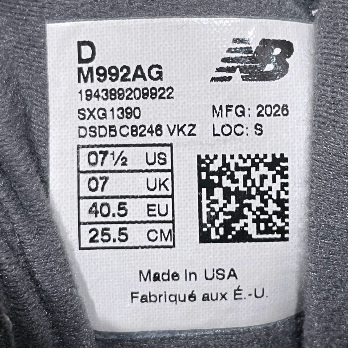 スニーカー M992AG MADE IN USA