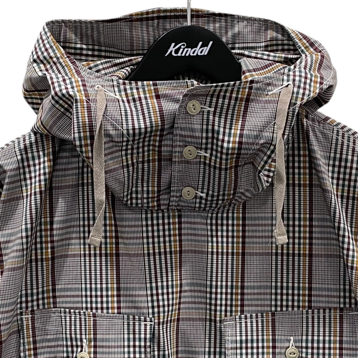 グレンチェック柄プルオーバーフーデッドシャツ Cagoule Shirt - Polyester Rayon Glen Plaid カグールシャツ ポリエステルレーヨン グレンプレイド