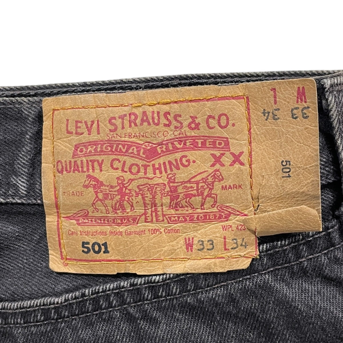 90s デニムパンツ 501 Original Straight ／ Black Denim (Garment Dyed) MADE IN USA ボタン裏552 501-0185
