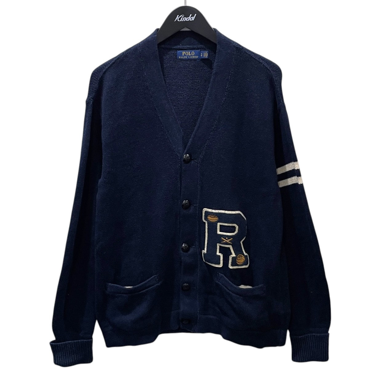 RALPH LAUREN コットンリネンVネックニットカーディガン Letterman Cardigan レターマンカーディガン 古着・中古-1枚目のアイテム画像