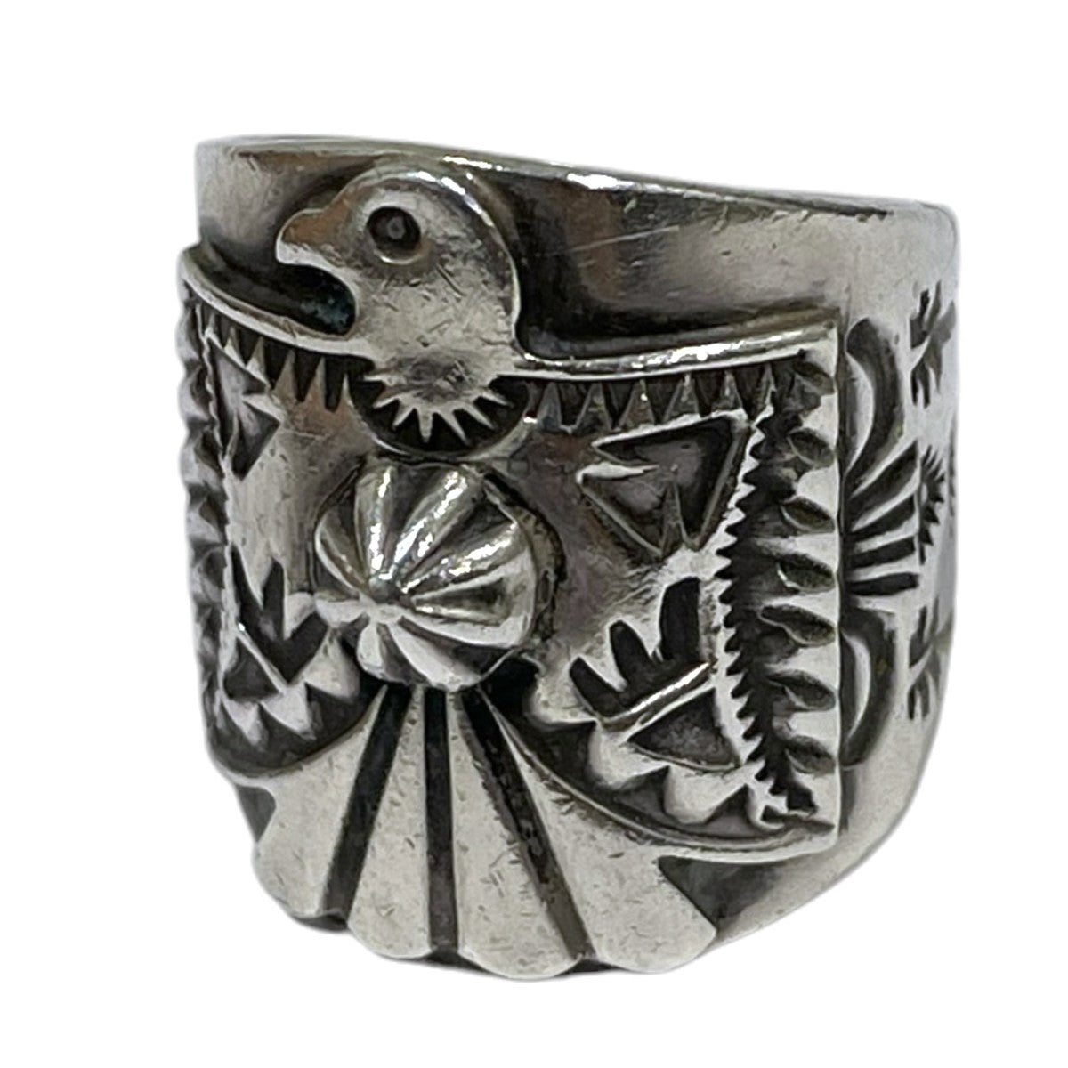 インディアンジュエリー サンダーバード アロースタンプワーク リング Thunderbird Arrow Stamp Work Ring Darrell Cadman ダレル・キャドマン ナバホ族 古着・中古-1枚目のアイテム画像