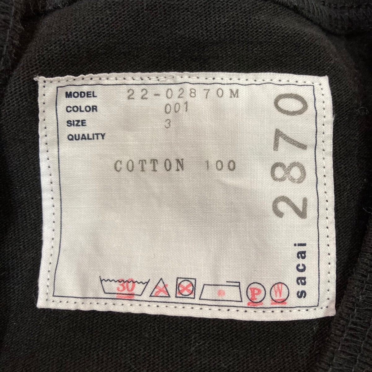 sacai(サカイ) 22SS裾SロゴTシャツ22-02870M 22-02870M ブラック sacai(サカイ) 22SS裾SロゴTシャツ22-02870M 22-02870M ブラック