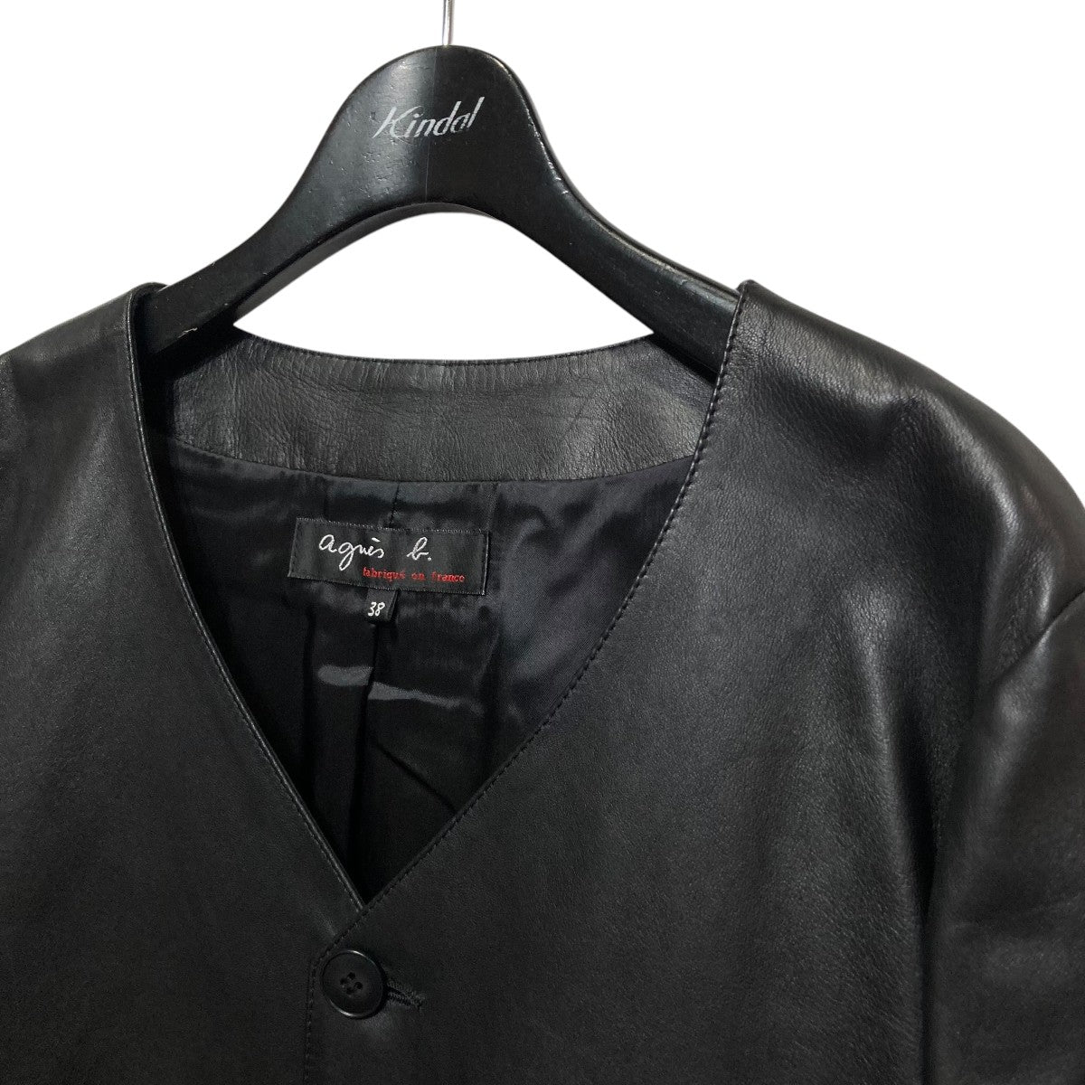 agnes b(アニエスベー) ノーカラーレザージャケット ブラック