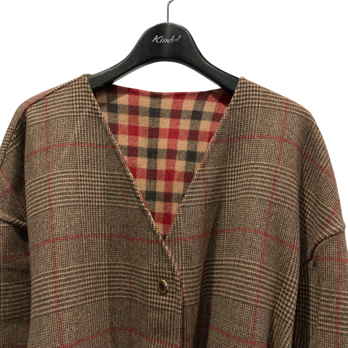 Drawer チェック柄 コート 2023 ドゥロワー Drawer(ドゥロワー) 20AWリバーチェックVネックコートリバーシブルノー