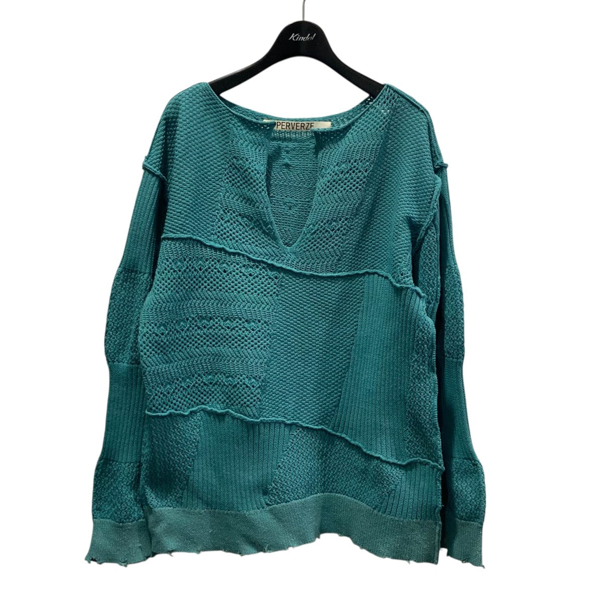 パーバーズ PERVERZE Patch Knit Top パッチワークニット 012001051 エメラルドグリーン サイズ：FREE PERVERZE(パーバーズ) Patch Knit Topパッチワークニット