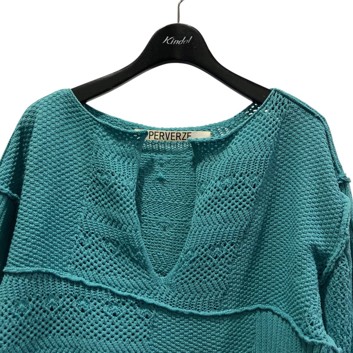 パーバーズ PERVERZE Patch Knit Top パッチワークニット 012001051 エメラルドグリーン サイズ：FREE PERVERZE(パーバーズ) Patch Knit Topパッチワークニット