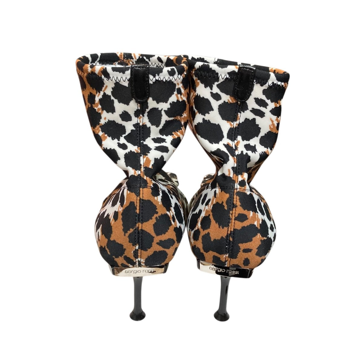 【美品】セルジオロッシ レオパード ブーツ ショートブーツ スタッズ 23cm sergio rossi(セルジオロッシ) レオパードショートソックブーツ