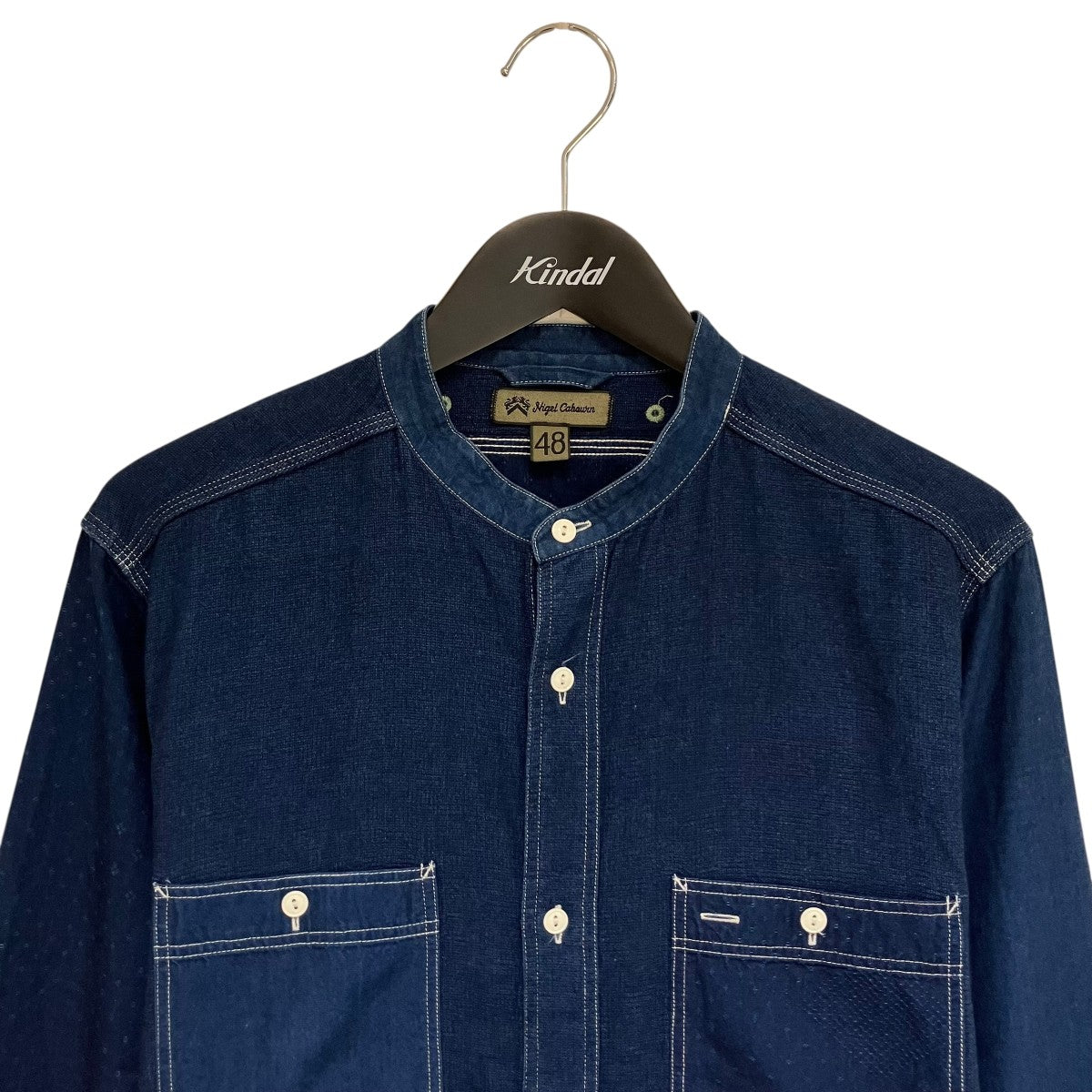【Nigel Cabourn】インディゴ染め バンドカラーミックスシャツ NIGEL CABOURN(ナイジェルケーボン) 染め加工バンドカラーシャツ